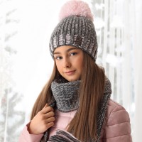 Detské čiapky zimné dievčenské so šálom -  model - 1/730